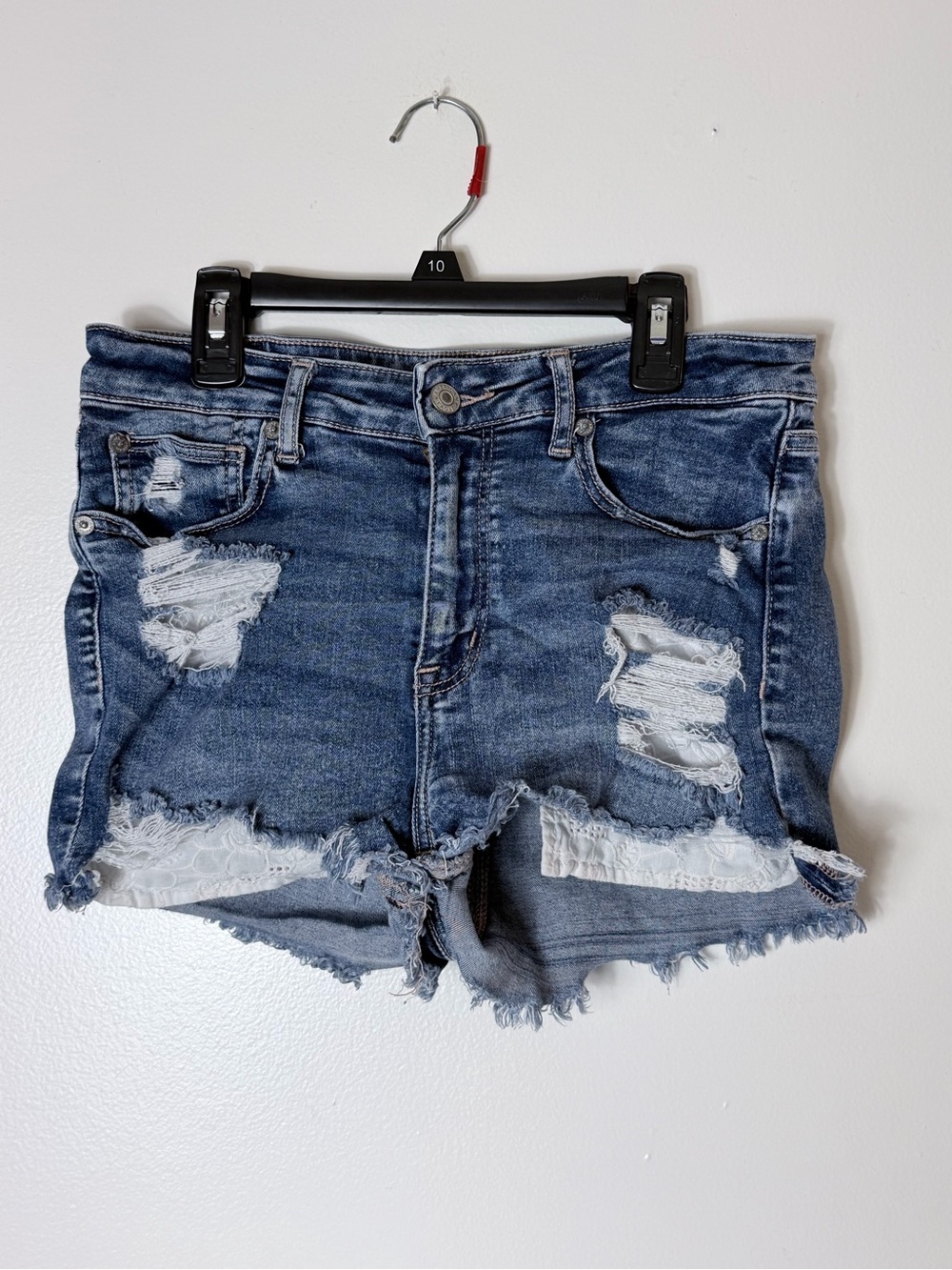 American Eagle Next Level Stretch Outfitters Distressed Dark Blue Denim Shorts